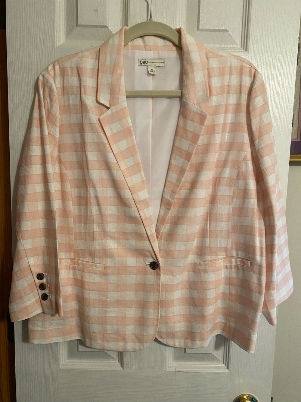 Cato Peach and White Gingham Single-Button Blazer